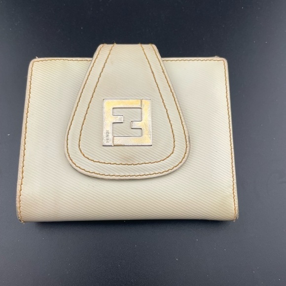 Authentic Fendi Bi-Fold Wallet Off white & Zucca Pattern Canvas Leather/Beige    - Picture 1 of 8